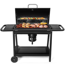 Realcook BBQ Barrel Charcoal Grill: Spacious Premium Outdoor Barbecue Grills with Side Tables - Perfect for Outdoor Cooking Backyard Grilling Patio Tailgating Camping Picnic and Party