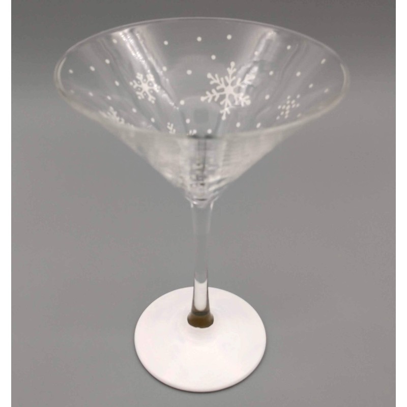 White Snowflake Martini Glass - Hand Painted - Winter Snow