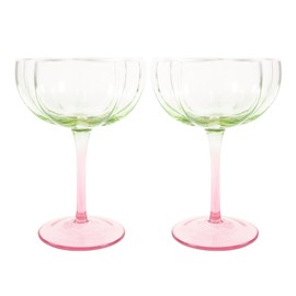 Lilly Pulitzer Unique Ridged Cocktail Glasses, Multicolor Glassware for Serving Drinks, Set of 2, Jade Lime/Pink Muse Ombre
