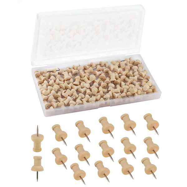 200PCS Cork Board Pins, Wooden Push Pins for Pinboard, Drawing