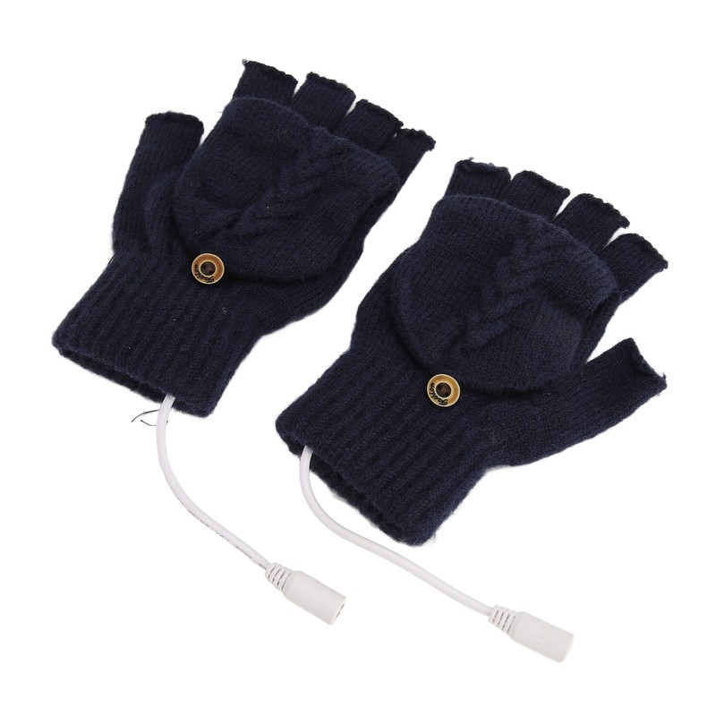 USB Warmer Heated Gloves Flip Half Fingerless Electronic Knitted Hand