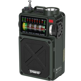 ZHIWHIS ZWS-702 Bluetooth Speaker, Disaster Preparedness Radio, FM/AM/Shortwave/Wide FM Compatible, Flashlight, Solar, Hand Crank, USB-C Charging, Supports SOS Alerts, Smartphone Charging, MicroSD