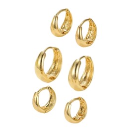 Small Chunky Hoops Earrings Set Silver Gold Plated Dainty Hoop Earrings Lightweight Hypoallergenic Chunky Open Hoop Earrings Set Jewelry for Women-Gold