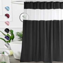UFRIDAY Extra Long Fabric Shower Curtain, 84 Inches Long Machine Washable Shower Curtains for Bathroom with Mesh Top Window, Hotel Luxury Bath Curtain Set with 12 Plastic Hook, 72Wx84H, Black