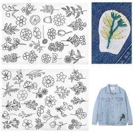 Forlush Floral template, wild flower stencils, embroidery film, water-soluble for embroidery beginners and craft lovers