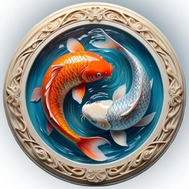 3D Wooden Puzzle for Adults – Koi Fish Yin Yang 150 Pieces, 11" Round Large Size, Japanese Chinese Inspired, Decorative Puzzle Art (Celestial Aqua)