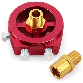 Tongze Oil Filter Sandwich Plate Adapter, Universal For M20 x 1.5 & 3/4-16 Oil Filter, With Three 1/8" NPT ports to Connect Temp/Pressure Sensors(Red)