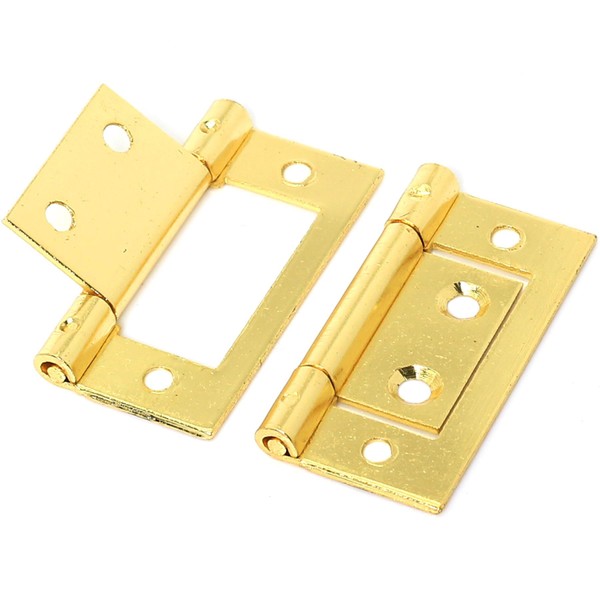 Pair of Small Brass 50mm/2" Flush Hinges - Wardrobe/Cabinet/Cupboard/Door Hinges