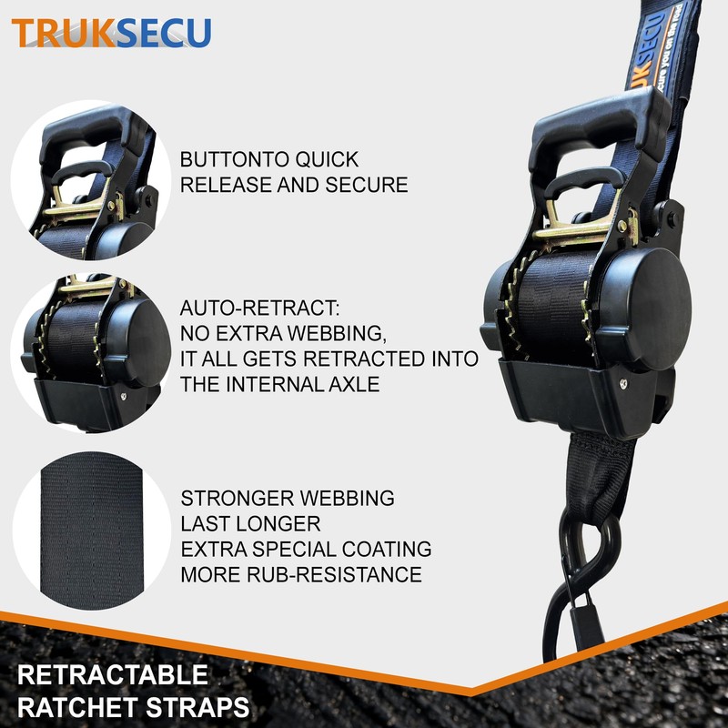 TRUKSECU Retractable Ratchet Straps, 2 Inch x 10 Feet, 4400