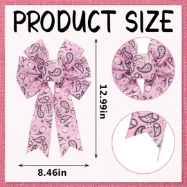 Threetols 2 Pack Paisley Print Wreath Bow, Pink Bandana Flower Bows for Wreath Vintage Decoration Bows for Indoor Outdoor Farmhouse Party DIY Craft Wreath Bow Decor