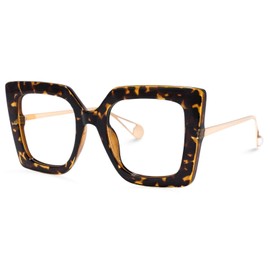 Zeelool Readers Oversized Square Blue Light Blocking Reading Glasses for Women Qatar ZOP01892 (Tortoise, 2.00)