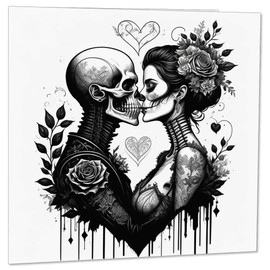Gothic Couple Anniversary Card Skull Rose Goth Valentines Day Card 145 x 145mm