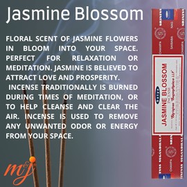 Original Satya Nag Champa Jasmine Blossom Incense Sticks | with M&J incense sticks holder | Full Box | for Aromatherapy, Spa, Yoga, Weddings, Meditation, Healing, Positivity and Relaxation