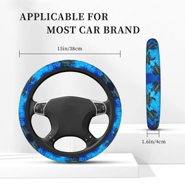 Watercolor Blue Sea Turtle Car Steering Wheel Cover Universal Fit 15 Inch, Anti-Slip Breathable Sweat Absorption Neoprene Steering Wheel Protector for Women Men