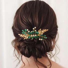 Zoestar Leaf Bridal Wedding Hair Comb Gold Rhinestone Headpiece Bridal Crystal Hair Accessories for Women and Girls