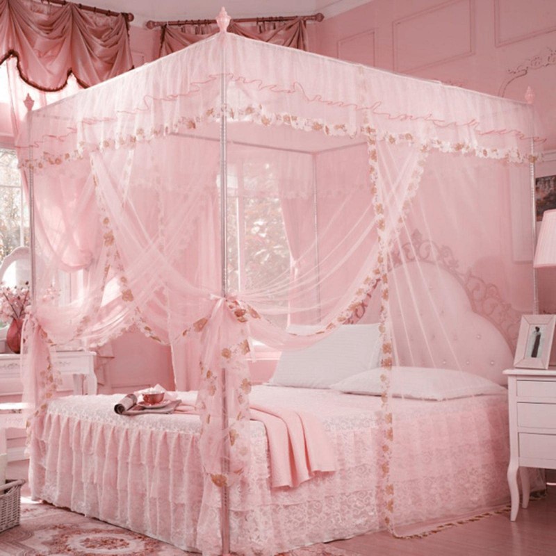 Bed Canopy Net Three Side Openings Design Princess Style Bedroom