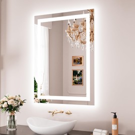 JISOSO 24"x32" Smart LED Bathroom Mirror, Front+Backlit Dimmable Lighting & Memory Settings –Shatterproof Glass, Easy Wall Mount