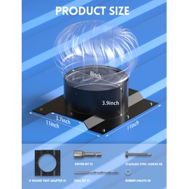 8 Inch Roof Whirlybird Turbine Vent Adapter, Shipping Container Corrugated Roof Vent Adapter, Designed for Conex Container, Fit 8" Round Chimney Cap, Solar Vent (Not Included), Black, 1 Pack