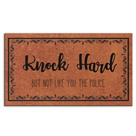 Arttown Knock Hard But Not Like You The Police Door Mat, 17 x 30 Inch Funny Welcome Doormat Decorative Home Floor Mat, Non Slip Rubber Back and Strong Water Absorption for Outdoor Indoor Decor