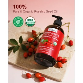 Organic Rosehip Seed Oil, USDA 100% Pure Rosehip Oils for Face, Hair & Body, Large Glass Bottle 16 fl oz Cold Pressed Rose Hip Oil for Skin Care, Moisturizing, Massage, Gua Sha & DIY Blends