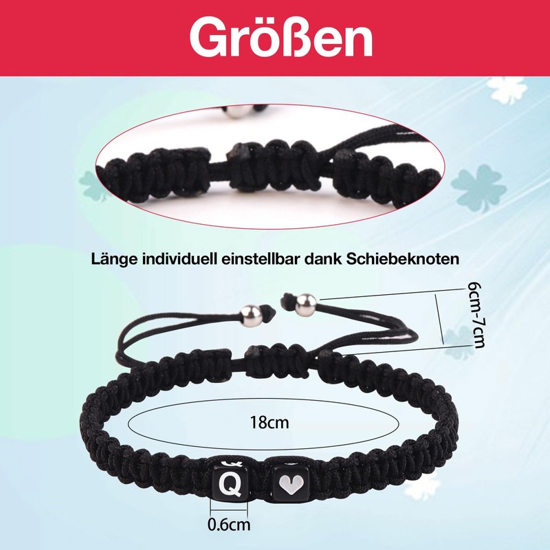 Initial A-Z Armband mit Buchstaben und Herz, Partnerarmband Geflochtenes Band