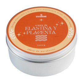 Crema corporal hidratante de ELASTINA y PLACENTA vegetal, ideal para el EMBARAZO, disminuye estrías y celulitis, promueve regeneración celular y produce colágeno, en lata de 200 g