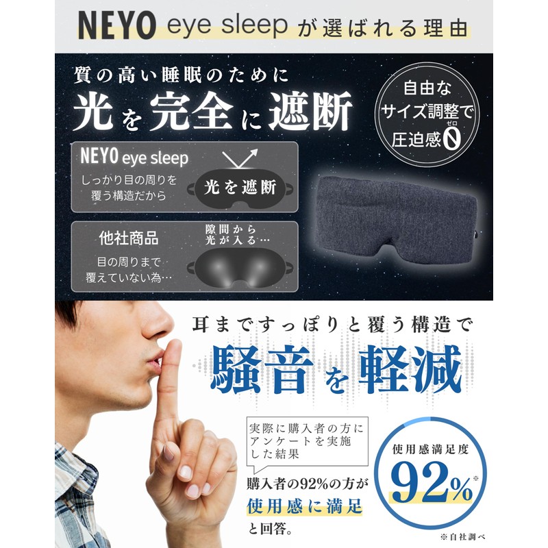 NEYO Eye Mask, For Sleep, Light Blocking, Blindfold, Eye Fatigue,