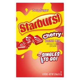 Starburst Singles To Go Powdered Drink Mix, Cherry, 3 Boxes with 6 Packets Each - 18 Total Servings, Sugar-Free Drink Powder, Just Add Water, 6 count (Pack of 3)