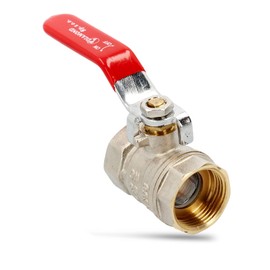 Brass Ball Valve Diameter 3/4 Inch DN20 Internal Thread Female Thread with Lever Handle Steel Handle Red Nickel-Plated Shut-off Valve DIN Tap with Throttle & PTFE Sealing Ring & Gland