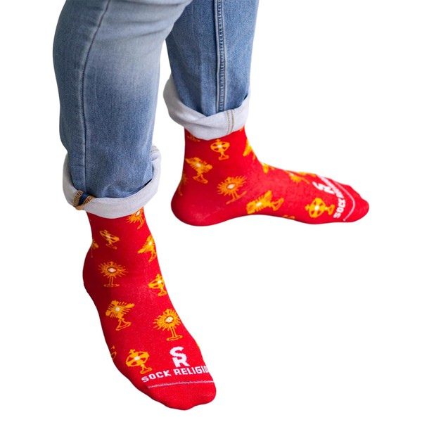 Sock Religious Salutaris Hostia Chalice and Host Red Boys and