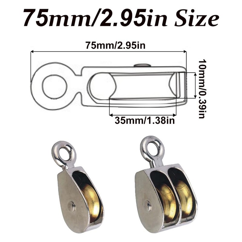 2 Pcs Pulley Block, 75mm Single Pulley Heavy Duty Zinc