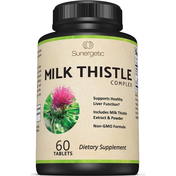 Premium Milk Thistle Complex - Supports Healthy Liver Function - Detox & Cleanse - Powerful Milk Thistle Extract & Seed Powder - Standardized Silymarin Content - 60 Milk Thistle Tablets