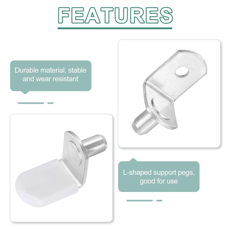 sourcing map 24Pcs Shelf Support Pegs, 6mm L-Shaped Bracket Style