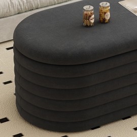 FAVSH Storage Ottoman Bench 40 inch Upholstered Chenille Fabric Storage Bench for Bedroom End of Bed Stool Aesthetic Large Storag Ottoman for Living Room Entryway,Black