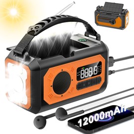 (12,000 mAh Large Capacity) Disaster Prevention Radio, Solar Multi-functional Radio, Hand Crank Radio, Flashlight, Reading Lamp, AM/FM Portable Radio, SOS, Emergency Alarm, Built-in 12,000 mAh