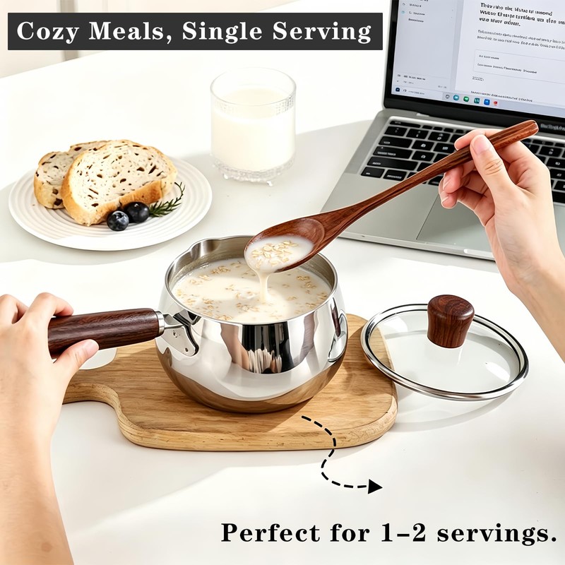 Milk Pot Stainless Steel Milk Warmer Pot with Lid, 0.8