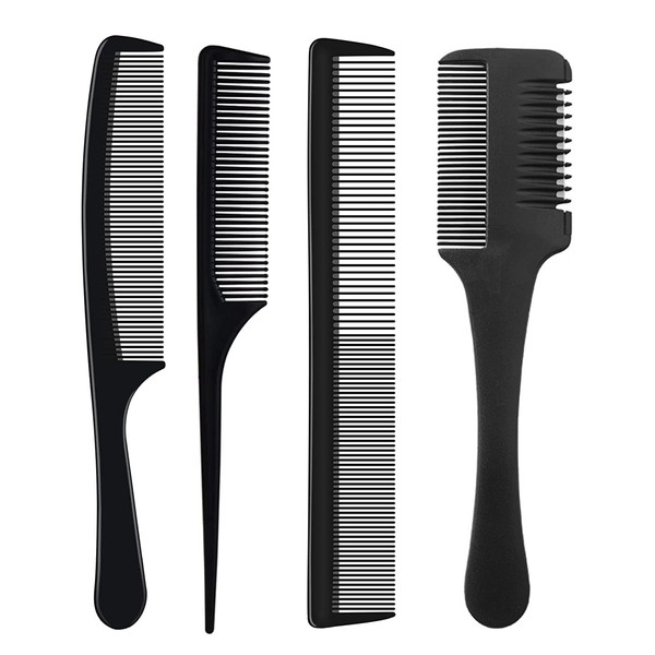 Hair Comb, Hair Styling Combs, 4 Pieces Handle Comb, Heat-Resistant and Anti-Static Carbon Fibre Hair Comb, Comb with Handle for Hairdresser Men Women Baby Children Hair Styling Salon
