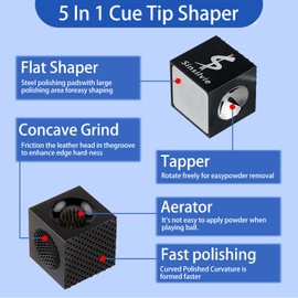 Sinsilvie Pool Cue Tips Shaper 3 in 1 Cue Tips Shaper Repair Tools, 3 in 1 Billiard Pool Cue Accessories Tool Gifts-Shaper, Scuffer, Aerator (Black 5 in 1)