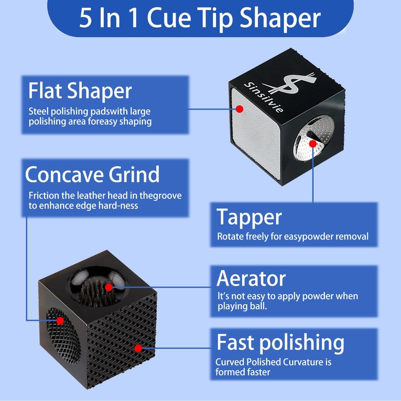 Sinsilvie Pool Cue Tips Shaper 3 in 1 Cue Tips