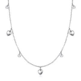 KissYan Silver Heart Pendant Necklaces for Women, Stainless Steel Women Choker Necklace Jewellery Gifts(Style 2)