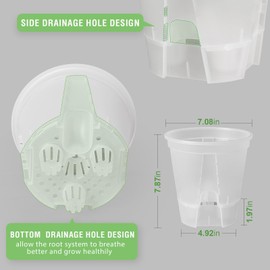 GREENPARA 7 inch Transparent Plastic Garden Pots Self Watering Planters, 3 Pack Large Plastic Nursery Plant Pots with Deep Reservior and Drainage Holes for Indoor Outdoor Plants and Flowers