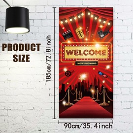 arricraft 1 Pc Movie Theme Party Door Cover, Theater Movie Night Door Banner Photography Background Welcome Now Showing Supplies Night Party Decorations for Wedding Theater 35.4x72.8 Inch