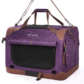 Petseek Extra Large Cat Carrier Soft Sided, Portable Small Dog Carrier for 2 Cats, 24"x16.5"x16" Car Travel Folding Comfortable Design, Purple