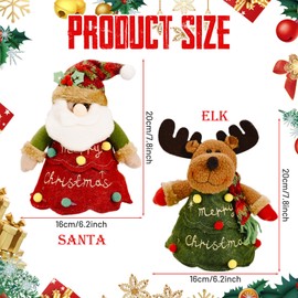 2Pcs Christmas Zipper Gift Bags Cute Knitted Doll Reusable Christmas Gift Bags 3D Santa Claus Snowman Elk Gift Bags Small for Apple Candy Small Crafts or Decoration(Zipper)