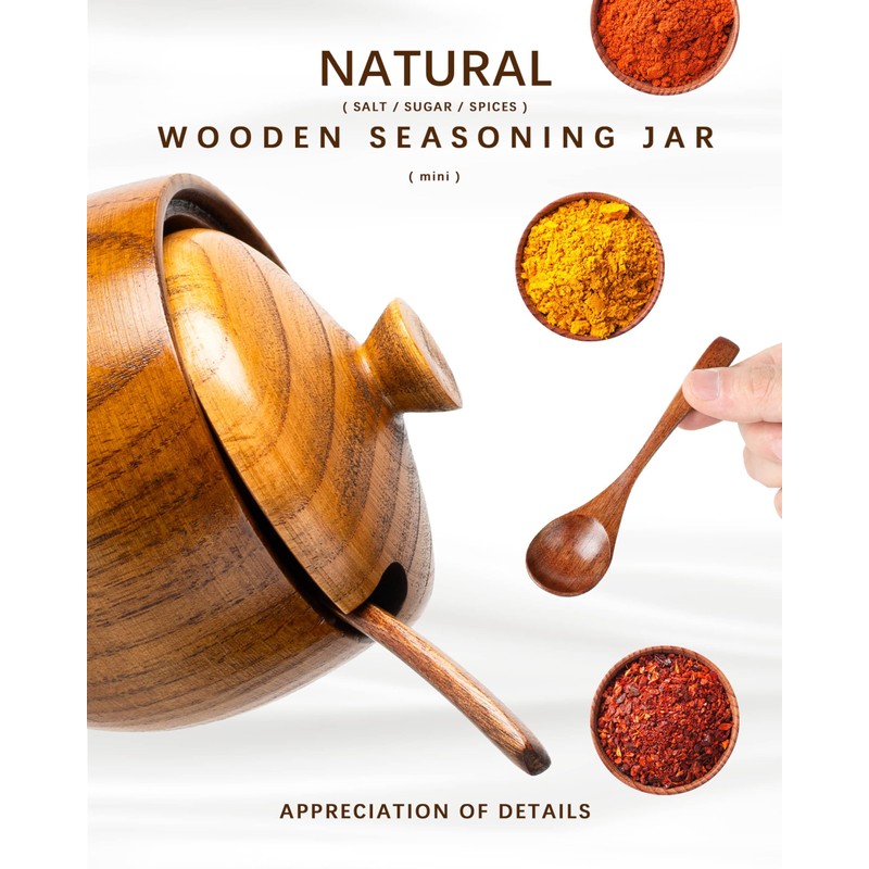 Hefild Jujube Wood Salt Container for Countertop, 6 Ounces Capacity