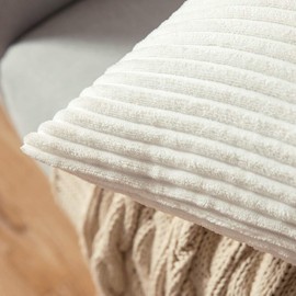 MIULEE Set of 2 Christmas Striped Corduroy Square Throw Pillow Case Soft Cushion Cover Sham Home for Sofa Chair Couch/Bedroom Decorative Fluffy Pillowcases 18x18 Inch 45x45cm Pure White