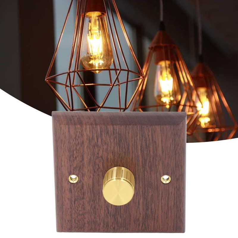 200 to 250V Brass Knob Dimmer Switch, Black Walnut Wood