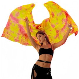 Tefrica Women's Hand Made Chinese Real Silk Belly Dance Veils Gradient Colors 250 * 114cm (Rose Yellow tie Dyed)