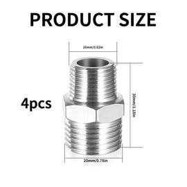4 Pcs Shower Hose Connectors Male, G1/2'' to G3/8'' Male Threaded Shower Hose Adapters, Water Pipe Plumbing Fittings Reducing Nipples ConnectorsShower Fittings and Accessories