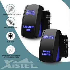 Xislet LED Light Bar & Rear Light Rocker Switches 5Pin Laser On/Off with Jumper Wires Set Compatible with Polaris UTV ATV Jeep Vans RV Boat Trucks - 20A/12V 10A/24V Blue